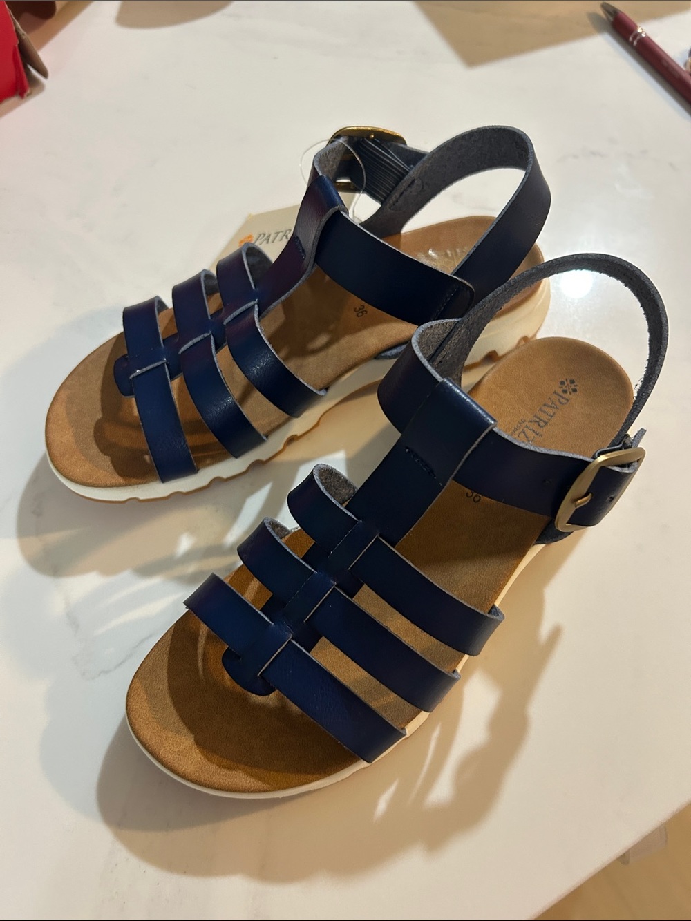 Women's Navy Strappy Buckle Sandals